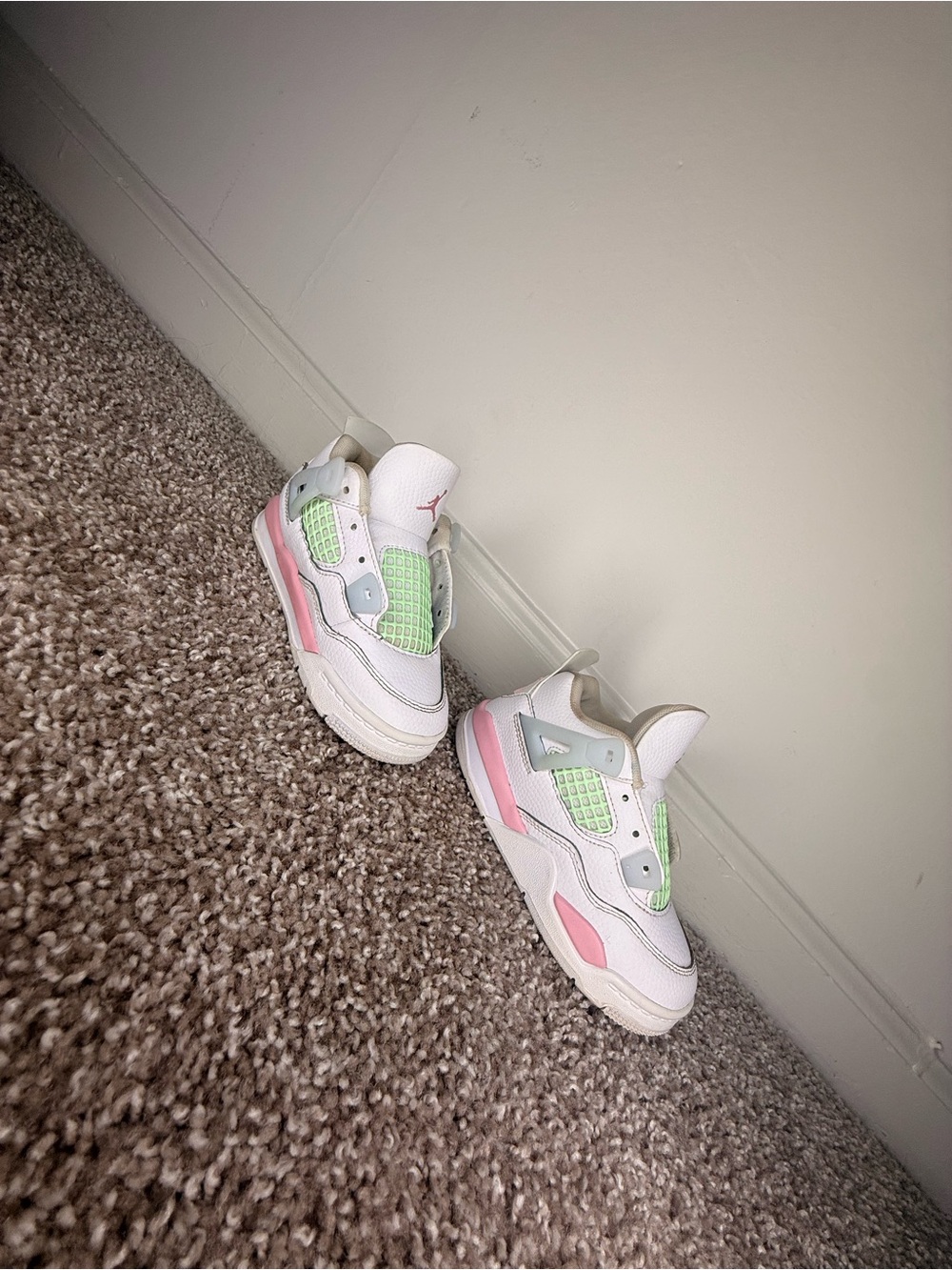 Jordan Kids White Pink & Green Sneakers
